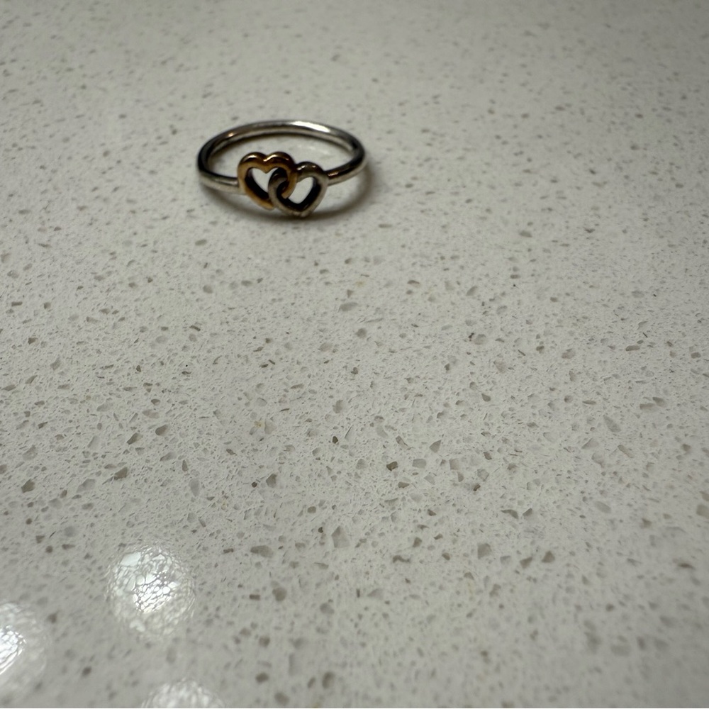 Elegant Silver and Gold Heart Ring and Earrings